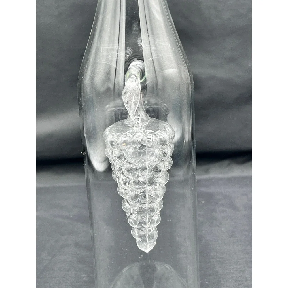 Glass Oil & Vinegar Bottle W/ Decorative‎ Grapes Inside To Hold Vinegar-11.5